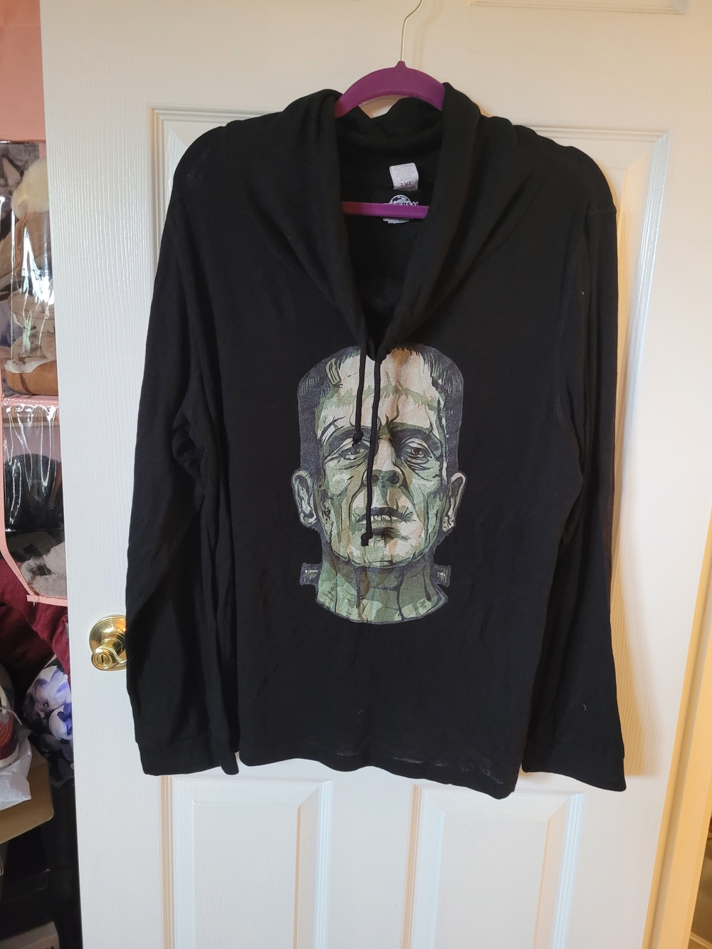 Universal Black Cowl Neck Sweater with Frankenstein Graphic